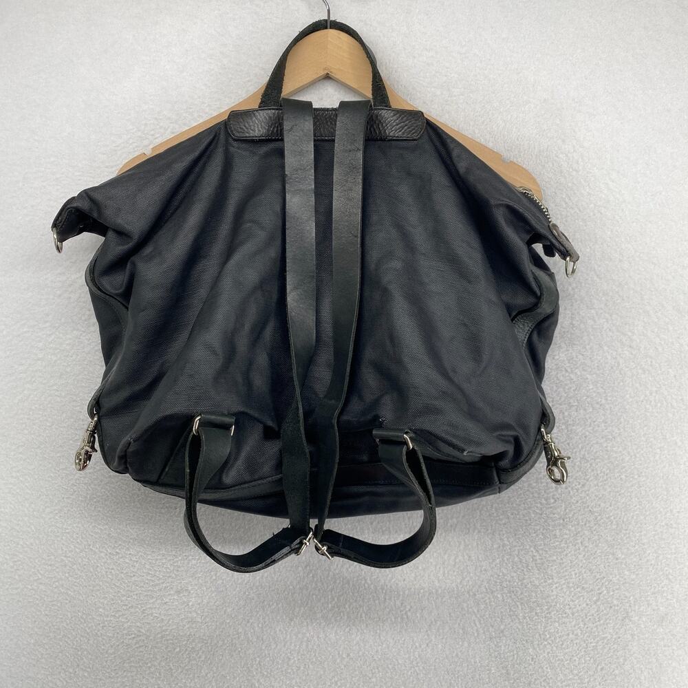 M0851 Backpack Coated Canvas Leather Straps Utility Bag Zip Multi Pocket Black - Picture 2 of 16